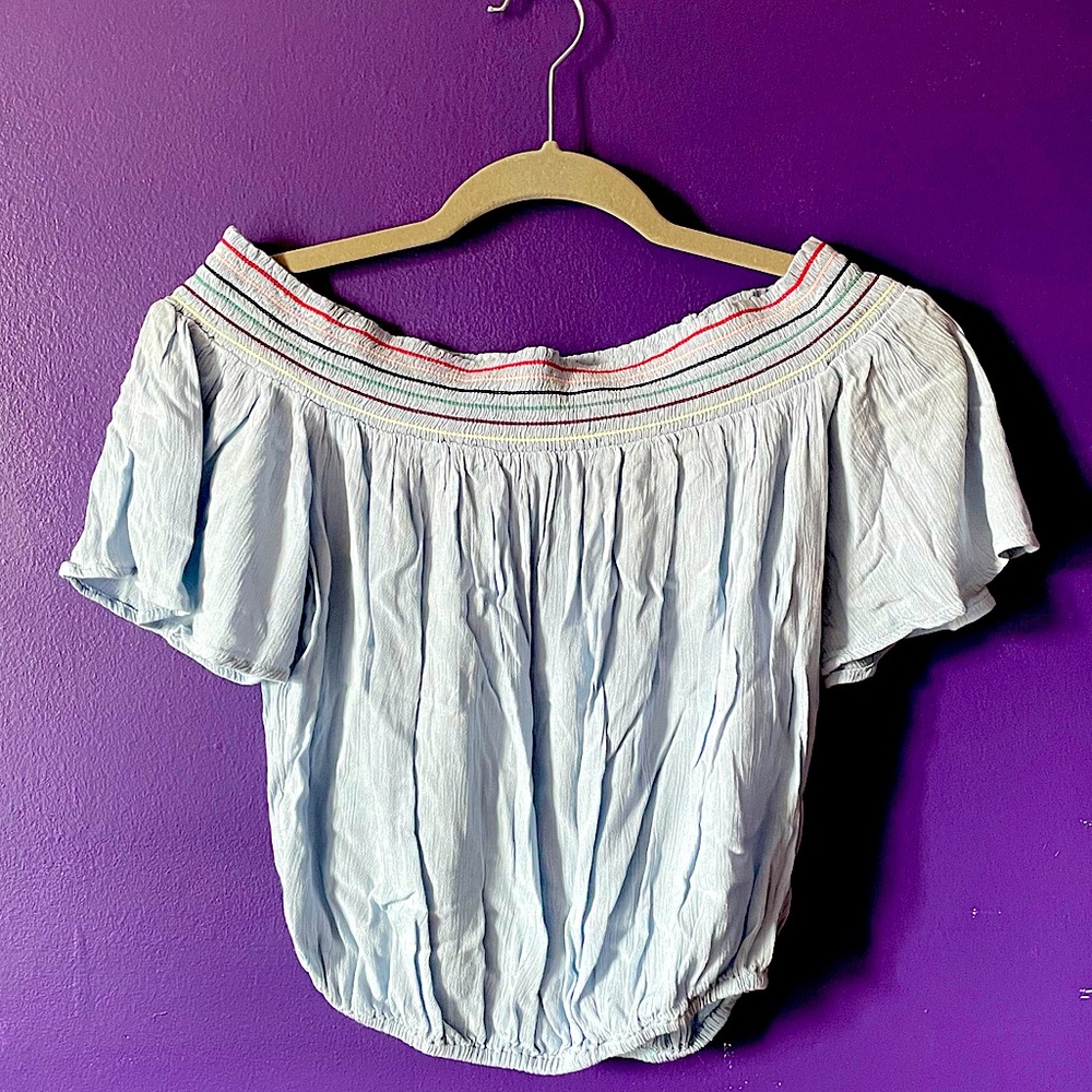 Light Blue off-the-shoulder Top